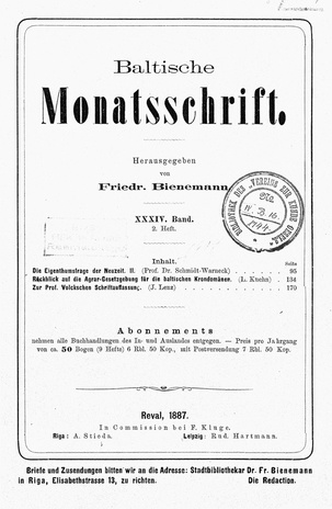 Baltische Monatsschrift ; 2 1887