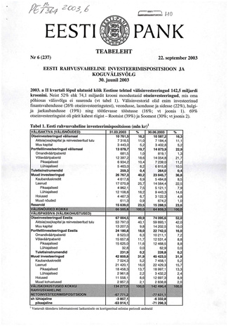 Eesti Pank : teabeleht ; 6 (237) 2003-09-22