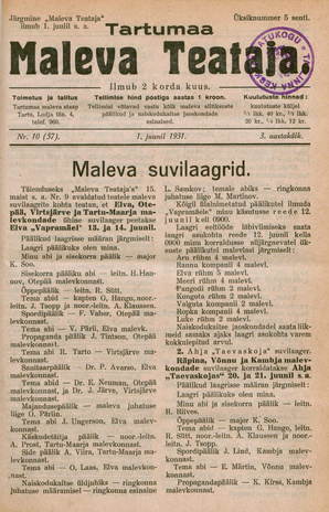 Tartumaa Maleva Teataja ; 10 (57) 1931-06-01