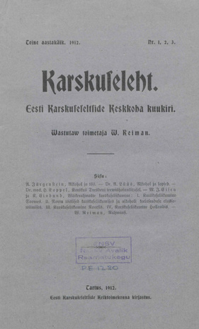 Karskuseleht : Eesti Karskuseseltside Keskkoha Kuukiri ; 1-3 1912