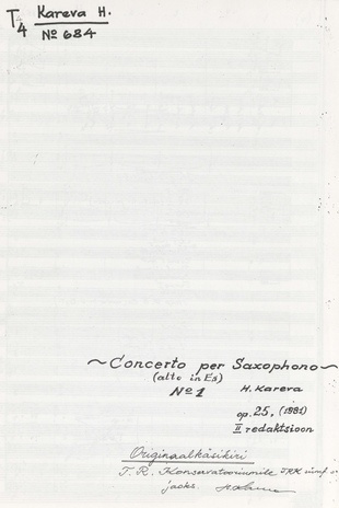 Concerto per saxophono (alto in Es) N 1 op. 25 : II redaktsioon