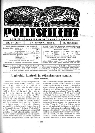 Eesti Politseileht ; 43 1926