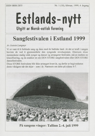 Estlands-nytt : allment tidsskrift for Estlands-interesserte ; 1 (10) 1999-02