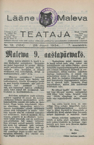 Lääne Maleva Teataja ; 12 (124) 1934-06-28