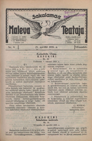 Sakalamaa Maleva Teataja ; 9 1935-04-25