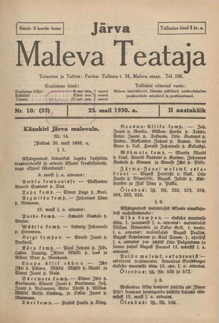 Järva Maleva Teataja ; 10 (33) 1930-05-23