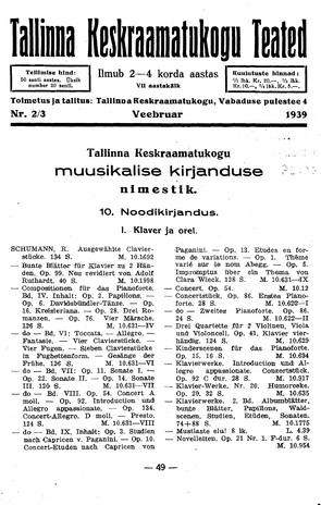 Tallinna Keskraamatukogu Teated ; 2-3 1939-02