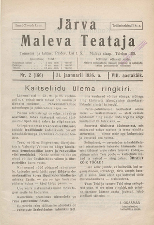 Järva Maleva Teataja ; 2 (166) 1936-01-31