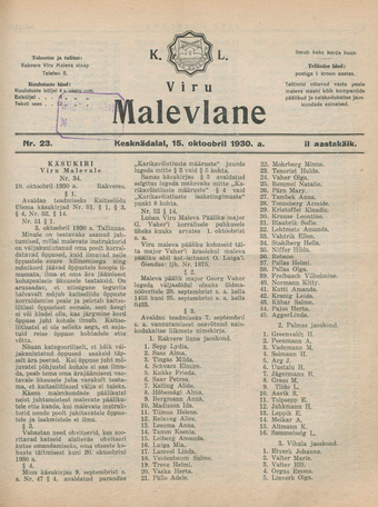 K. L. Viru Malevlane ; 23 1930-10-15