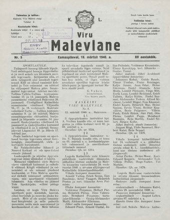 K. L. Viru Malevlane ; 5 1940-03-18