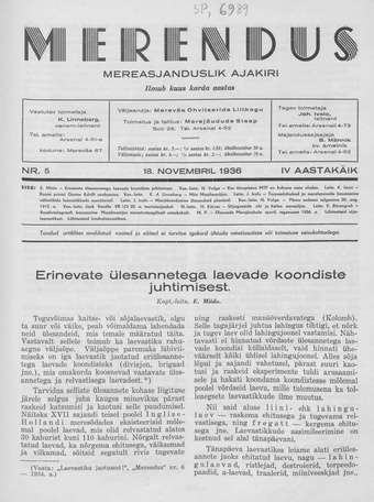 Merendus : mereasjanduslik ajakiri ; 5 1936