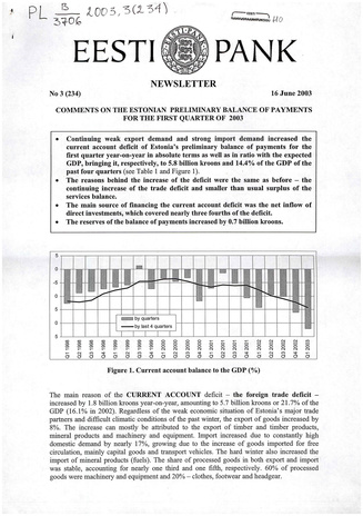 Eesti Pank : newsletter ; 3 (234) 2003-06-16