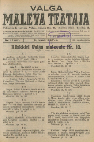 Valga Maleva Teataja ; 10 (183) 1937-06-03