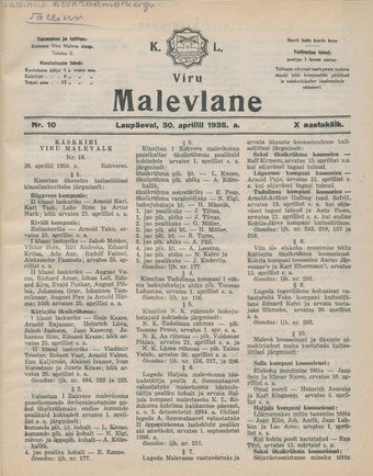 K. L. Viru Malevlane ; 10 1938-04-30