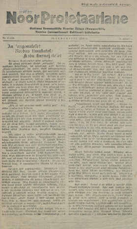 Noor Proletaarlane : Eestimaa Kommunistliku Noorsoo Ühingu (Kommunistliku Noorsoo Internatsionaali Sektsiooni) häälekandja ; 4 (19) 1929-11-24