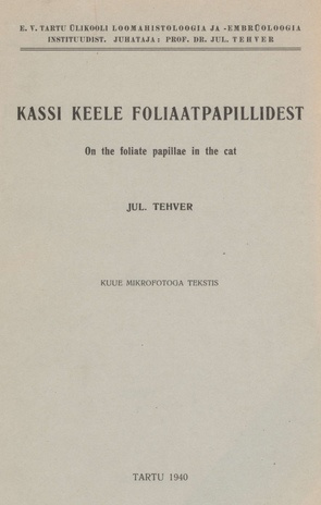 Kassi keele foliaatpapillidest = On the foliate papillae in the cat