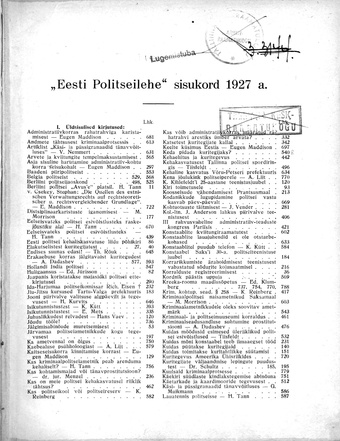 Eesti Politseileht ; 1 1927