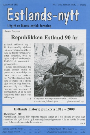 Estlands-nytt : allment tidsskrift for Estlands-interesserte ; 1 (41) 2008-02