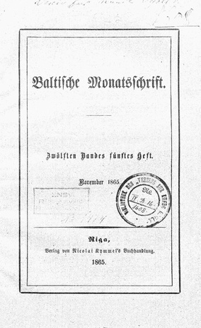 Baltische Monatsschrift ; 5 1865-11