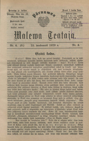 Pärnumaa Maleva Teataja ; 4 (8) 1929-02-25