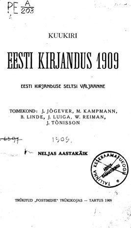 Eesti Kirjandus ; sisukord 1909