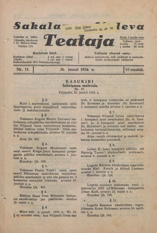 Sakalamaa Maleva Teataja ; 11 1934-06-26