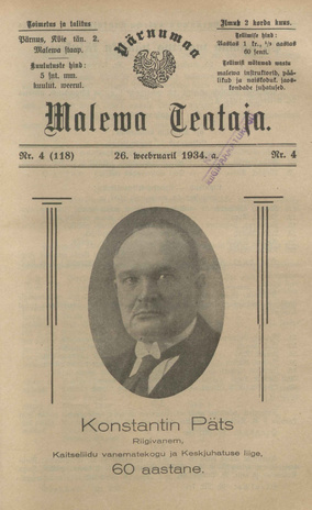 Pärnumaa Maleva Teataja ; 4 (118) 1934-02-26