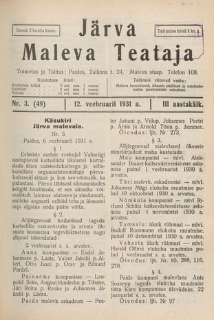 Järva Maleva Teataja ; 3 (49) 1931-02-12