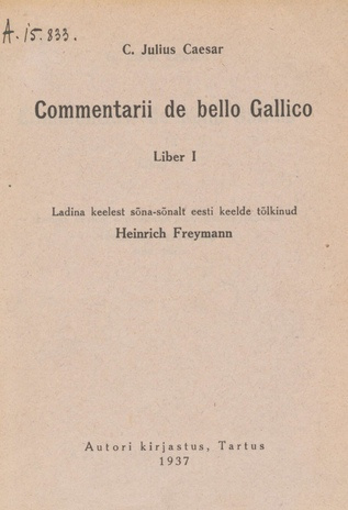 Commentarii de bello Gallico. Liber I