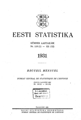 Eesti Statistika : kuukiri ; sisukord 1931