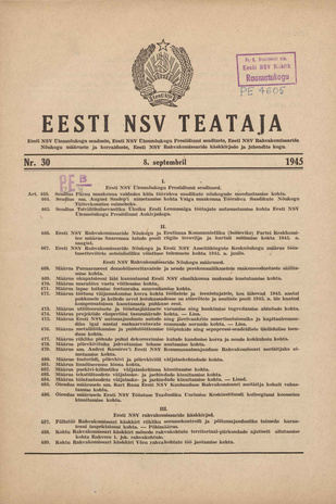 Eesti NSV Teataja ; 30 1945-09-08