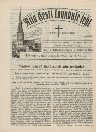 Riia Eesti koguduse leht ; 7-9 1914-07/08/09