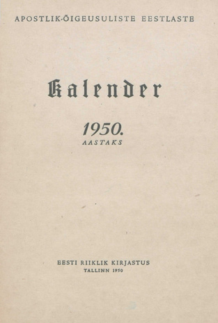 Apostlik-õigeusuliste eestlaste kalender 1950 aastaks ; 1950