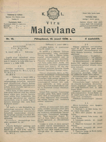 K. L. Viru Malevlane ; 15 1930-06-15