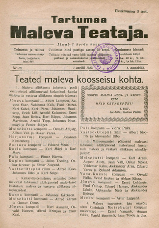 Tartumaa Maleva Teataja ; 10 1929-04-01