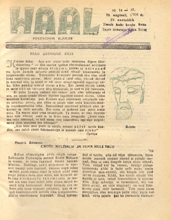 Hääl : kunsti, teaduse ja belletristika kuukiri ; 14-15 1936-08-29