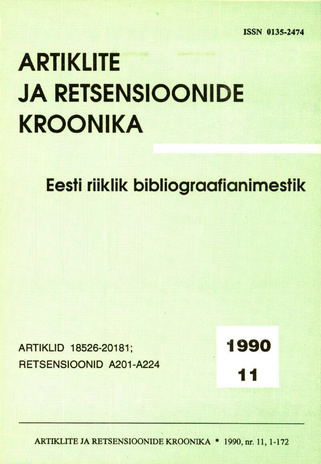 Artiklite ja Retsensioonide Kroonika = Летопись статей и рецензий ; 11 1990-11