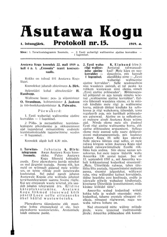 Asutawa Kogu protokoll nr.15 (22. mai 1919)