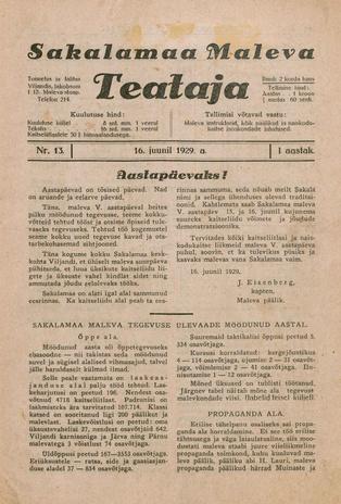 Sakalamaa Maleva Teataja ; 13 1929-06-16