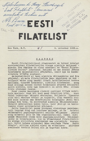 Eesti filatelist = The Estonian philatelist ; 1 1955