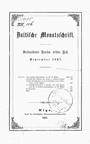 Baltische Monatsschrift ; 3 1867-09