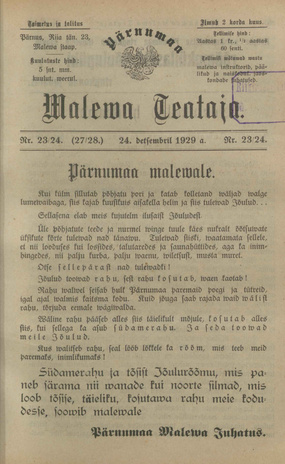 Pärnumaa Maleva Teataja ; 23-24 (27-28) 1929-12-24