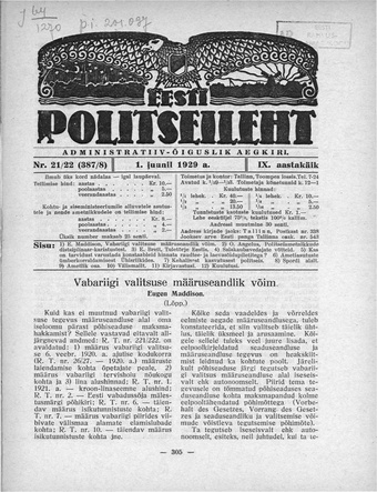 Eesti Politseileht ; 21-22 1929