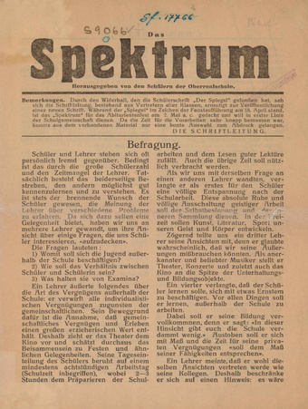 Schülerzeitung : Das Spektrum ; 1936