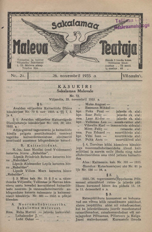 Sakalamaa Maleva Teataja ; 21 1935-11-26