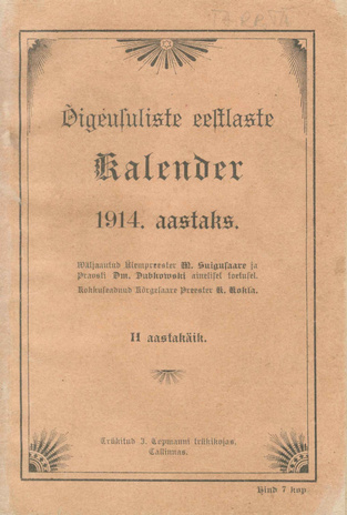 Õigeusuliste eestlaste kalender 1914 aastaks ; 1913