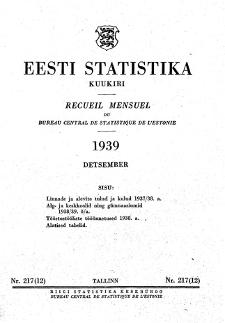 Eesti Statistika : kuukiri ; 217 (12) 1939-12