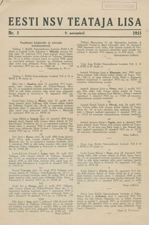 Eesti NSV Teataja lisa ; 5 1955-11-09