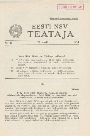 Eesti NSV Teataja = Ведомости Эстонской ССР ; 23 1959-04-28