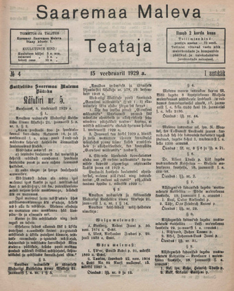 Saaremaa Maleva Teataja ; 4 1929-02-15